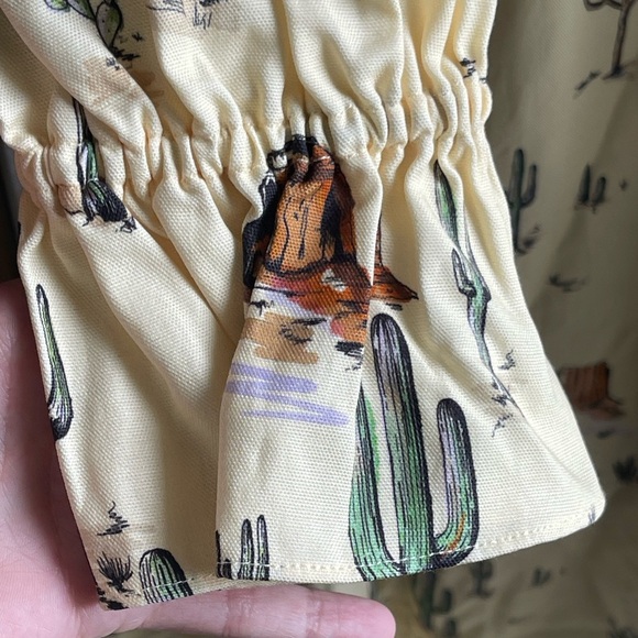 NWOT Jolene Joshua Tree Butter Yellow Print Shirred Western Print Dress - Picture 11 of 12